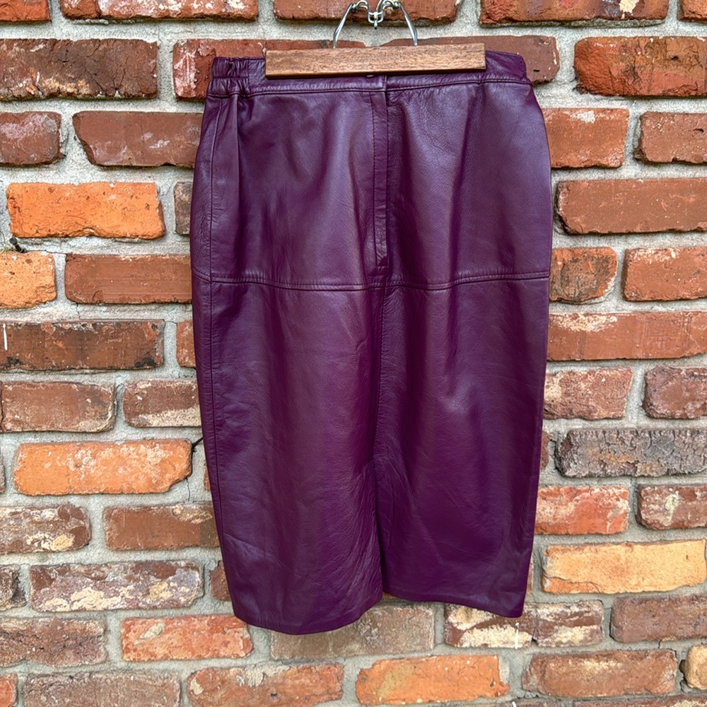 Vintage Leather Purple Soft Lined Zip Up
Midi Genuine Skirt 10